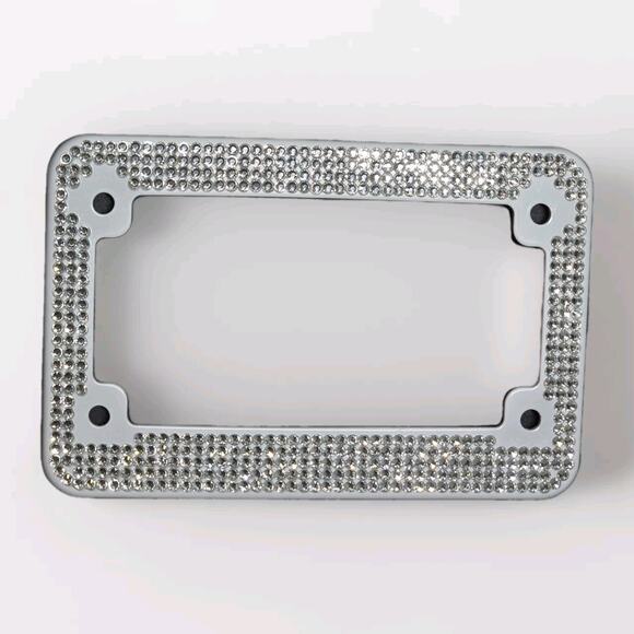 Motorcycle Bling License Plate Frame‎ Stainless Steel Rhinestone White Bedazzled - Picture 1 of 6